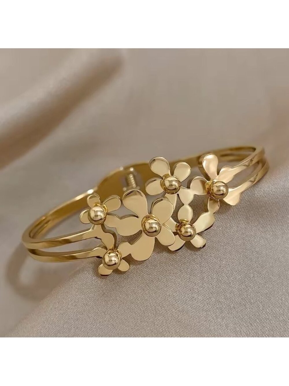 Classic Gold Floral Bangle Bracelet - Picture 3 of 6